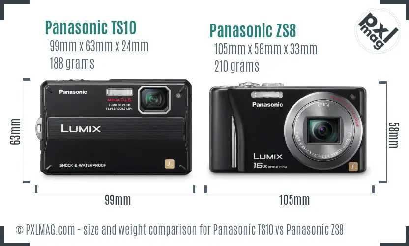 Panasonic TS10 vs Panasonic ZS8 size comparison