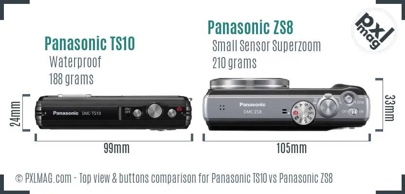 Panasonic TS10 vs Panasonic ZS8 top view buttons comparison