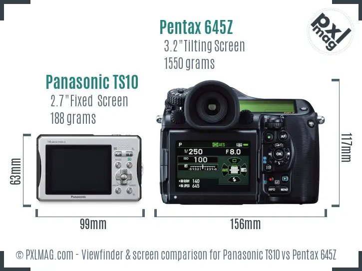 Panasonic TS10 vs Pentax 645Z Screen and Viewfinder comparison