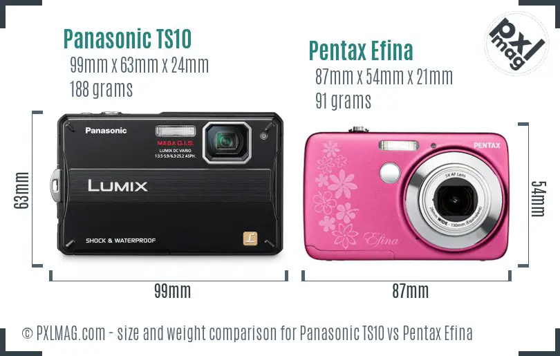Panasonic TS10 vs Pentax Efina size comparison