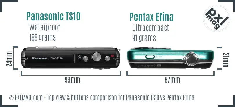 Panasonic TS10 vs Pentax Efina top view buttons comparison