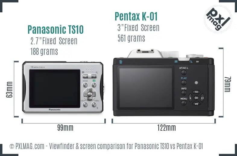 Panasonic TS10 vs Pentax K-01 Screen and Viewfinder comparison