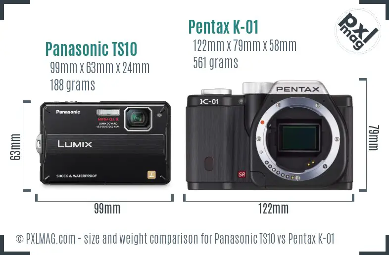 Panasonic TS10 vs Pentax K-01 size comparison