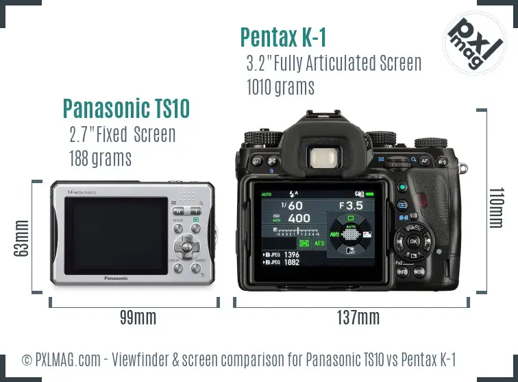 Panasonic TS10 vs Pentax K-1 Screen and Viewfinder comparison