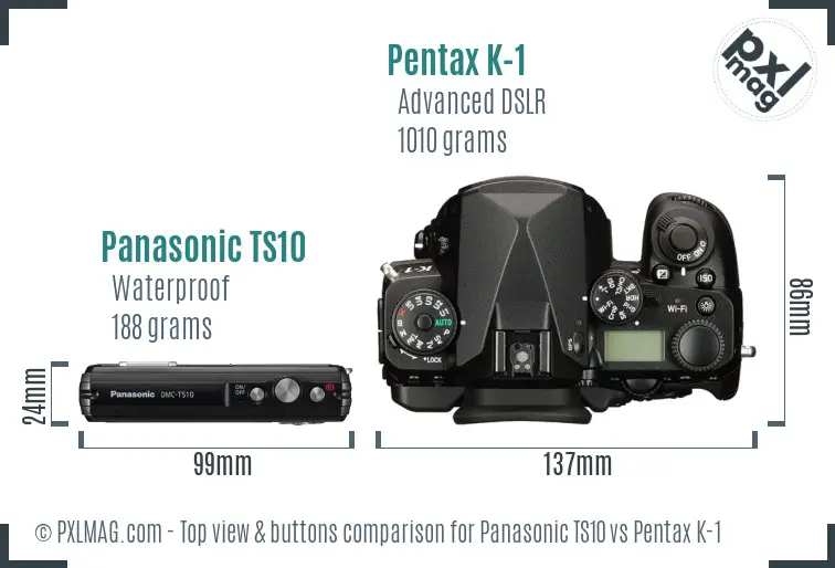 Panasonic TS10 vs Pentax K-1 top view buttons comparison