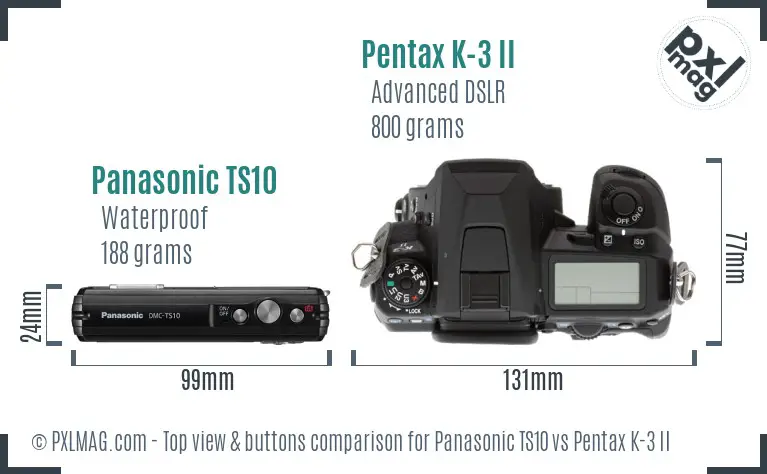 Panasonic TS10 vs Pentax K-3 II top view buttons comparison