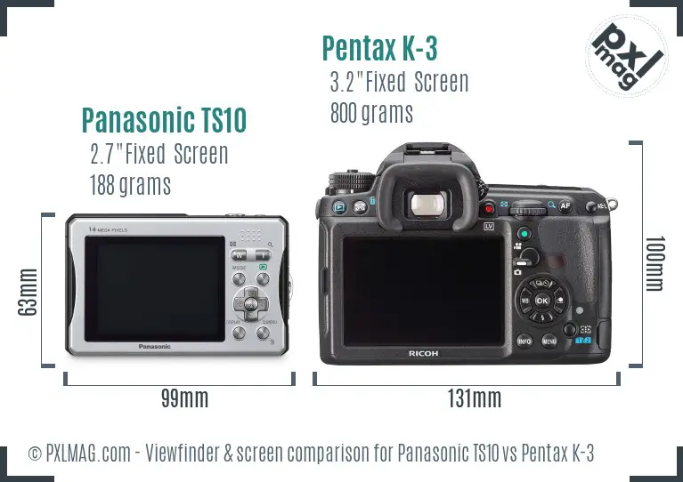 Panasonic TS10 vs Pentax K-3 Screen and Viewfinder comparison