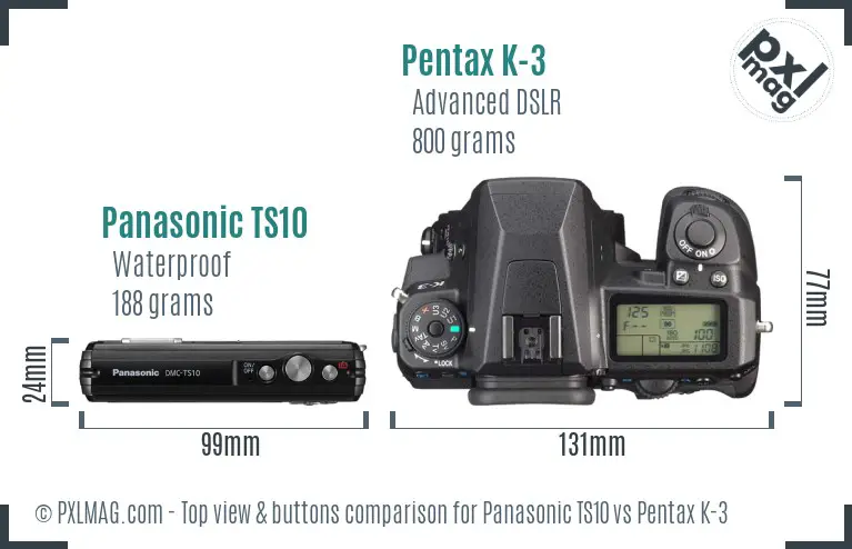 Panasonic TS10 vs Pentax K-3 top view buttons comparison