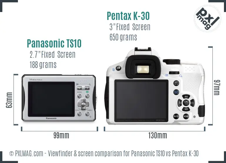 Panasonic TS10 vs Pentax K-30 Screen and Viewfinder comparison