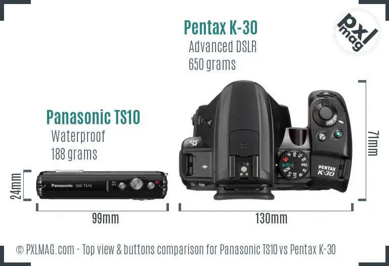 Panasonic TS10 vs Pentax K-30 top view buttons comparison