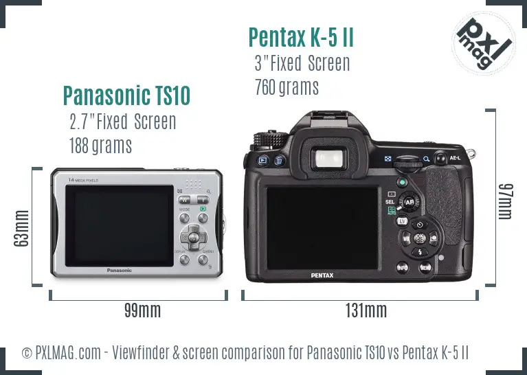 Panasonic TS10 vs Pentax K-5 II Screen and Viewfinder comparison