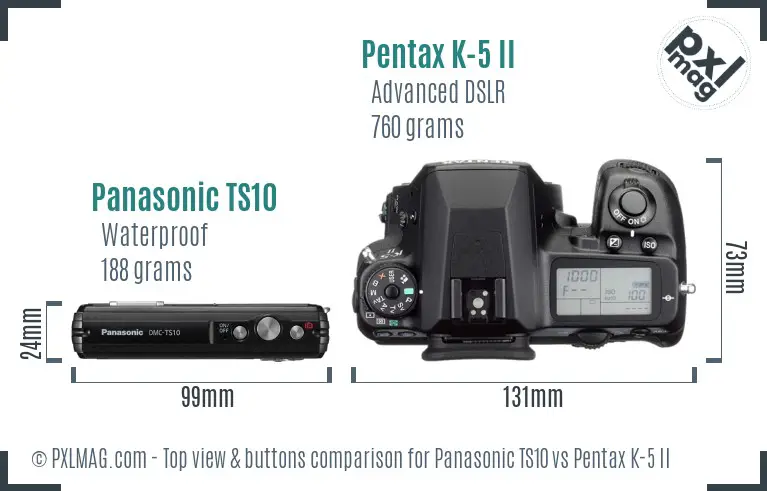 Panasonic TS10 vs Pentax K-5 II top view buttons comparison