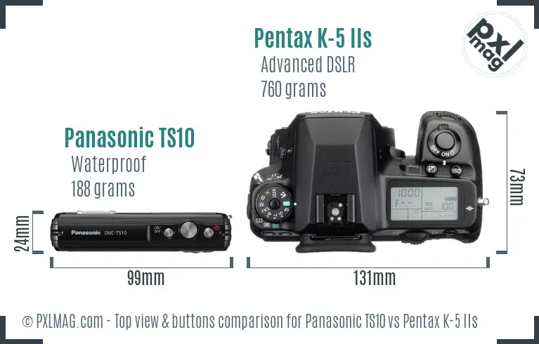 Panasonic TS10 vs Pentax K-5 IIs top view buttons comparison