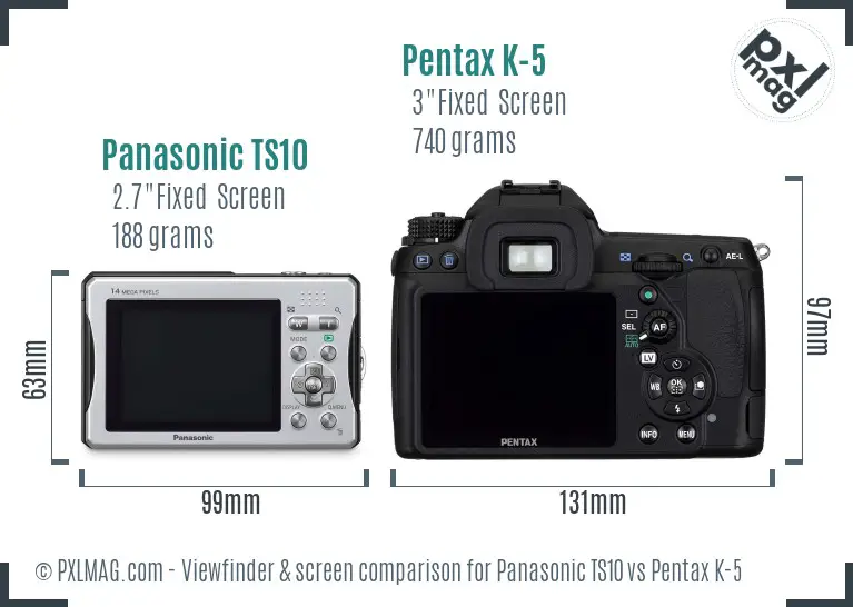 Panasonic TS10 vs Pentax K-5 Screen and Viewfinder comparison