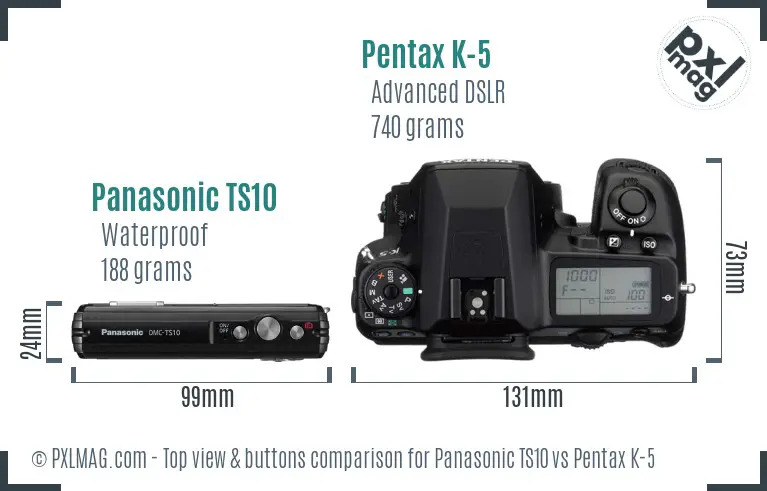Panasonic TS10 vs Pentax K-5 top view buttons comparison