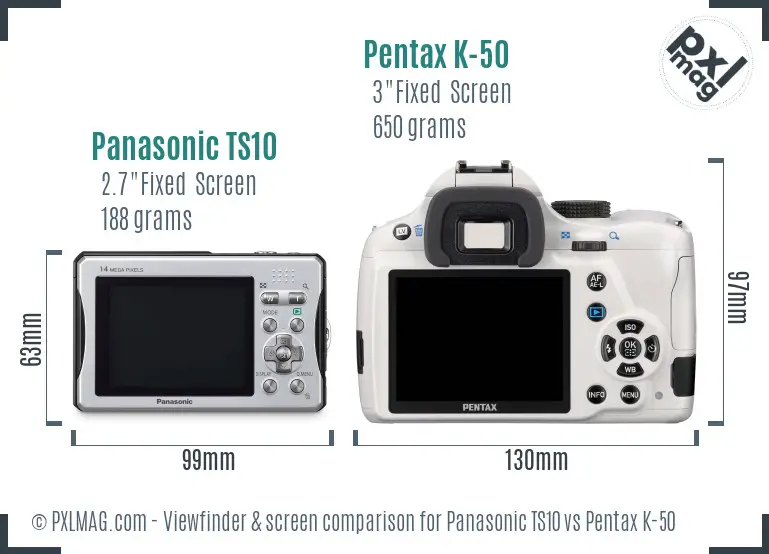 Panasonic TS10 vs Pentax K-50 Screen and Viewfinder comparison