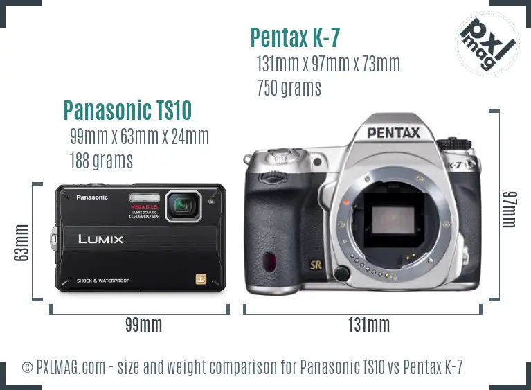 Panasonic TS10 vs Pentax K-7 size comparison