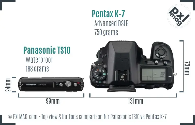 Panasonic TS10 vs Pentax K-7 top view buttons comparison