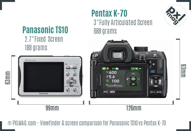 Panasonic TS10 vs Pentax K-70 Screen and Viewfinder comparison