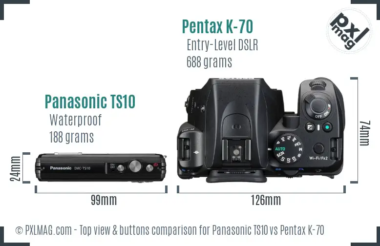 Panasonic TS10 vs Pentax K-70 top view buttons comparison