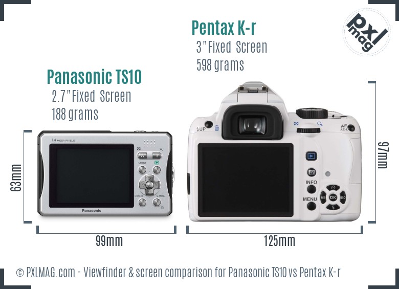 Panasonic TS10 vs Pentax K-r Screen and Viewfinder comparison