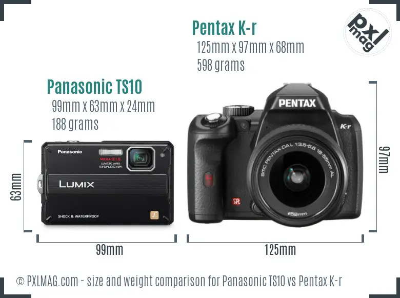 Panasonic TS10 vs Pentax K-r size comparison