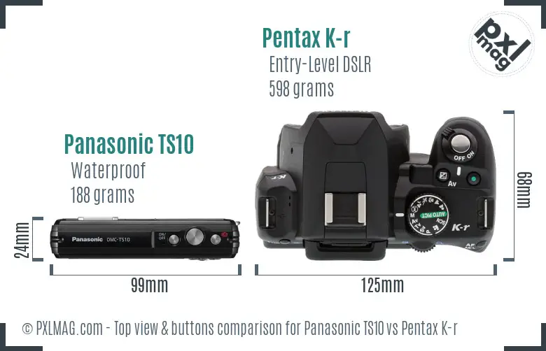 Panasonic TS10 vs Pentax K-r top view buttons comparison