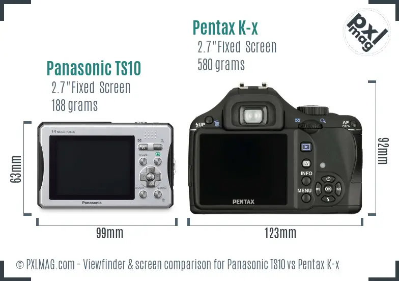 Panasonic TS10 vs Pentax K-x Screen and Viewfinder comparison