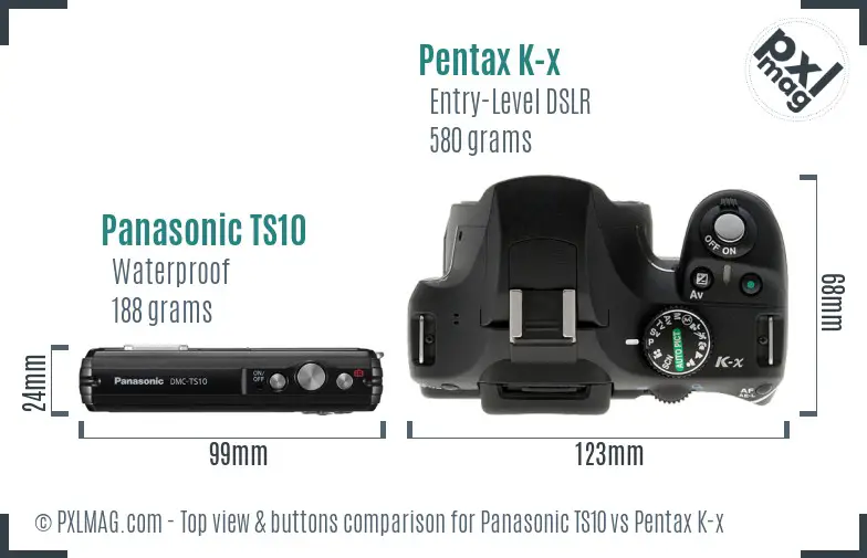 Panasonic TS10 vs Pentax K-x top view buttons comparison