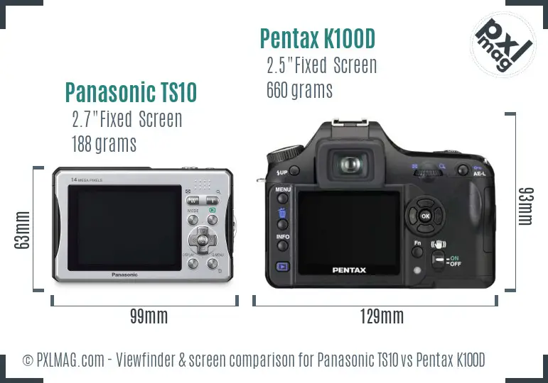 Panasonic TS10 vs Pentax K100D Screen and Viewfinder comparison
