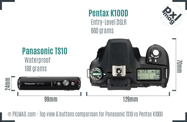 Panasonic TS10 vs Pentax K100D top view buttons comparison