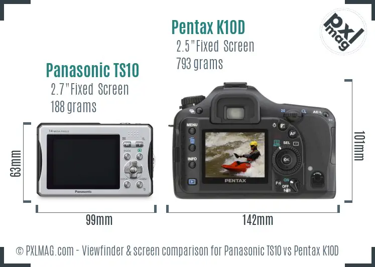 Panasonic TS10 vs Pentax K10D Screen and Viewfinder comparison