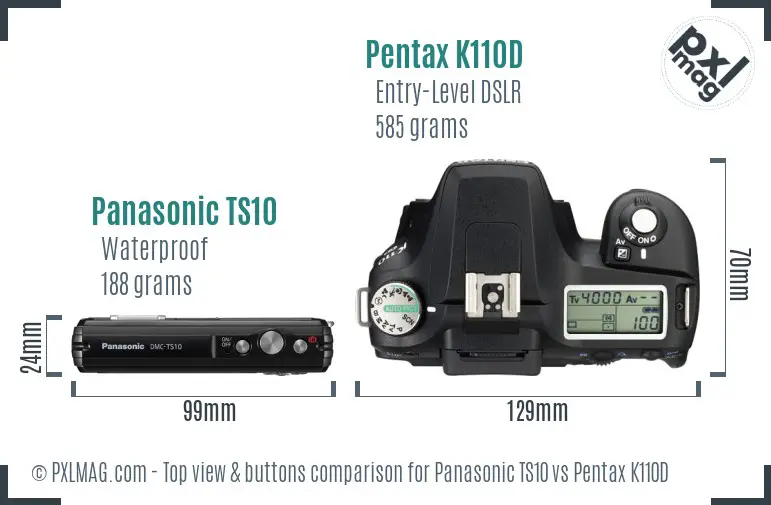 Panasonic TS10 vs Pentax K110D top view buttons comparison