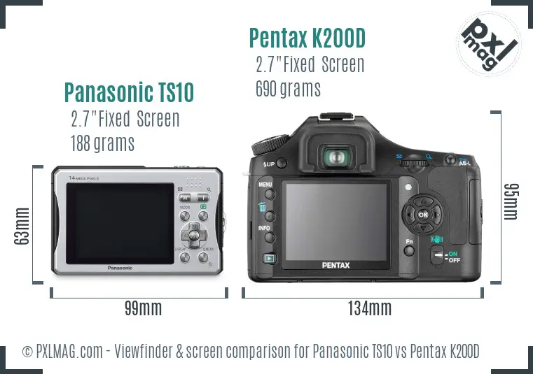 Panasonic TS10 vs Pentax K200D Screen and Viewfinder comparison