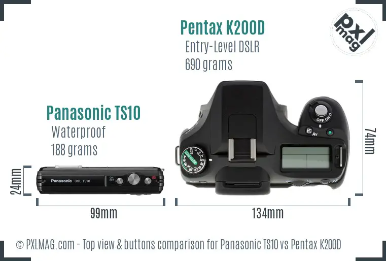 Panasonic TS10 vs Pentax K200D top view buttons comparison