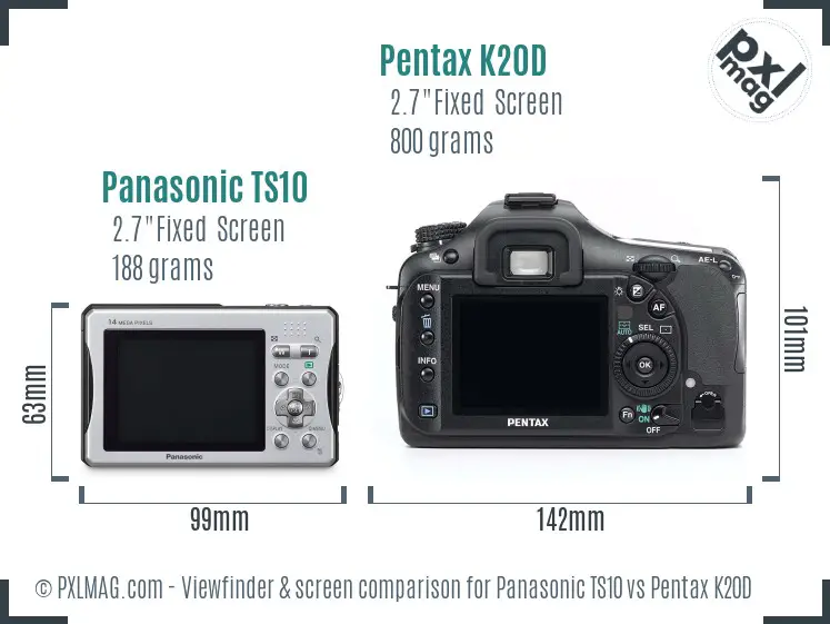 Panasonic TS10 vs Pentax K20D Screen and Viewfinder comparison