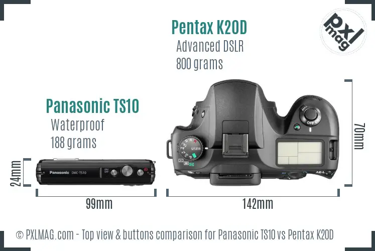 Panasonic TS10 vs Pentax K20D top view buttons comparison