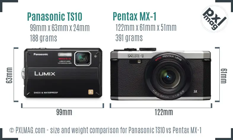 Panasonic TS10 vs Pentax MX-1 size comparison