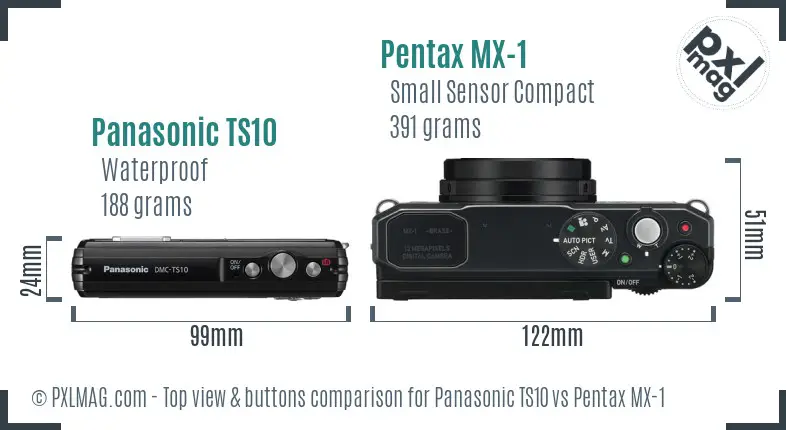 Panasonic TS10 vs Pentax MX-1 top view buttons comparison