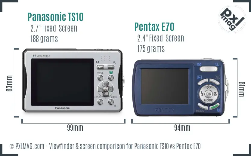 Panasonic TS10 vs Pentax E70 Screen and Viewfinder comparison