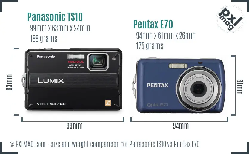 Panasonic TS10 vs Pentax E70 size comparison