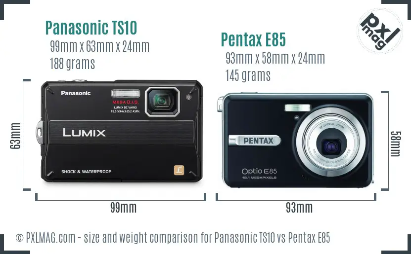 Panasonic TS10 vs Pentax E85 size comparison