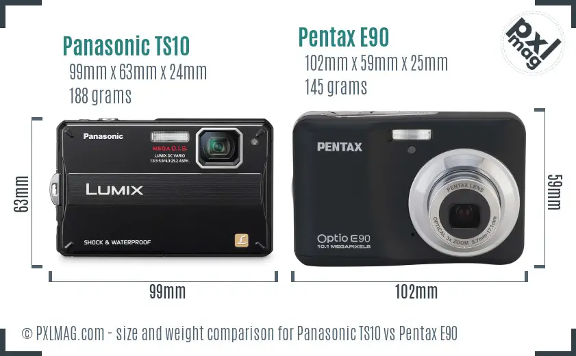 Panasonic TS10 vs Pentax E90 size comparison