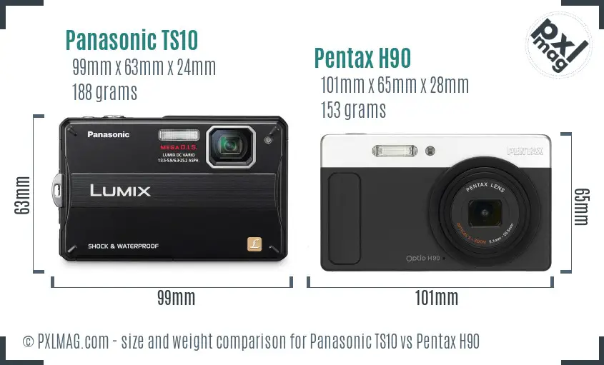 Panasonic TS10 vs Pentax H90 size comparison