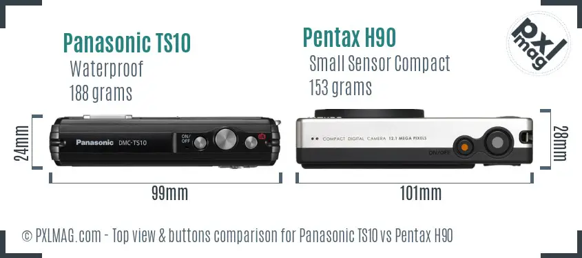 Panasonic TS10 vs Pentax H90 top view buttons comparison