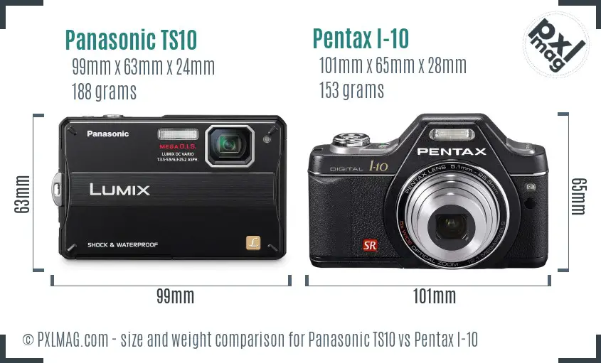 Panasonic TS10 vs Pentax I-10 size comparison