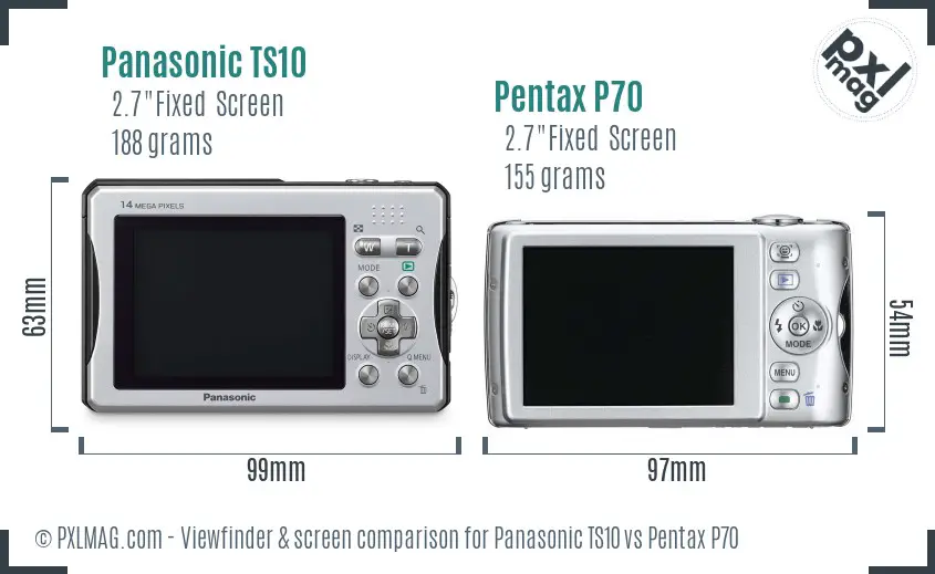 Panasonic TS10 vs Pentax P70 Screen and Viewfinder comparison