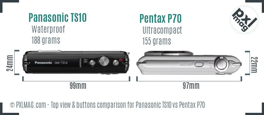 Panasonic TS10 vs Pentax P70 top view buttons comparison