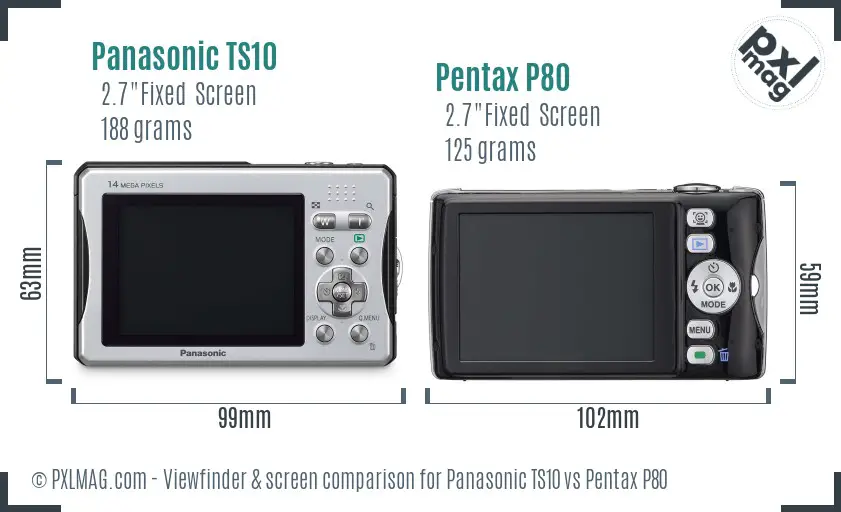 Panasonic TS10 vs Pentax P80 Screen and Viewfinder comparison