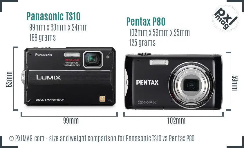 Panasonic TS10 vs Pentax P80 size comparison